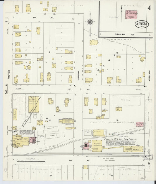 Sanborn Fire Insurance Map from Antigo, Langlade County, Wisconsin (1909), Sheet #0004 - Historic Sanborn Fire Insurance Map Print, vintage old map wall art, antique decor, genealogy gift, Wisconsin Wisconsin map