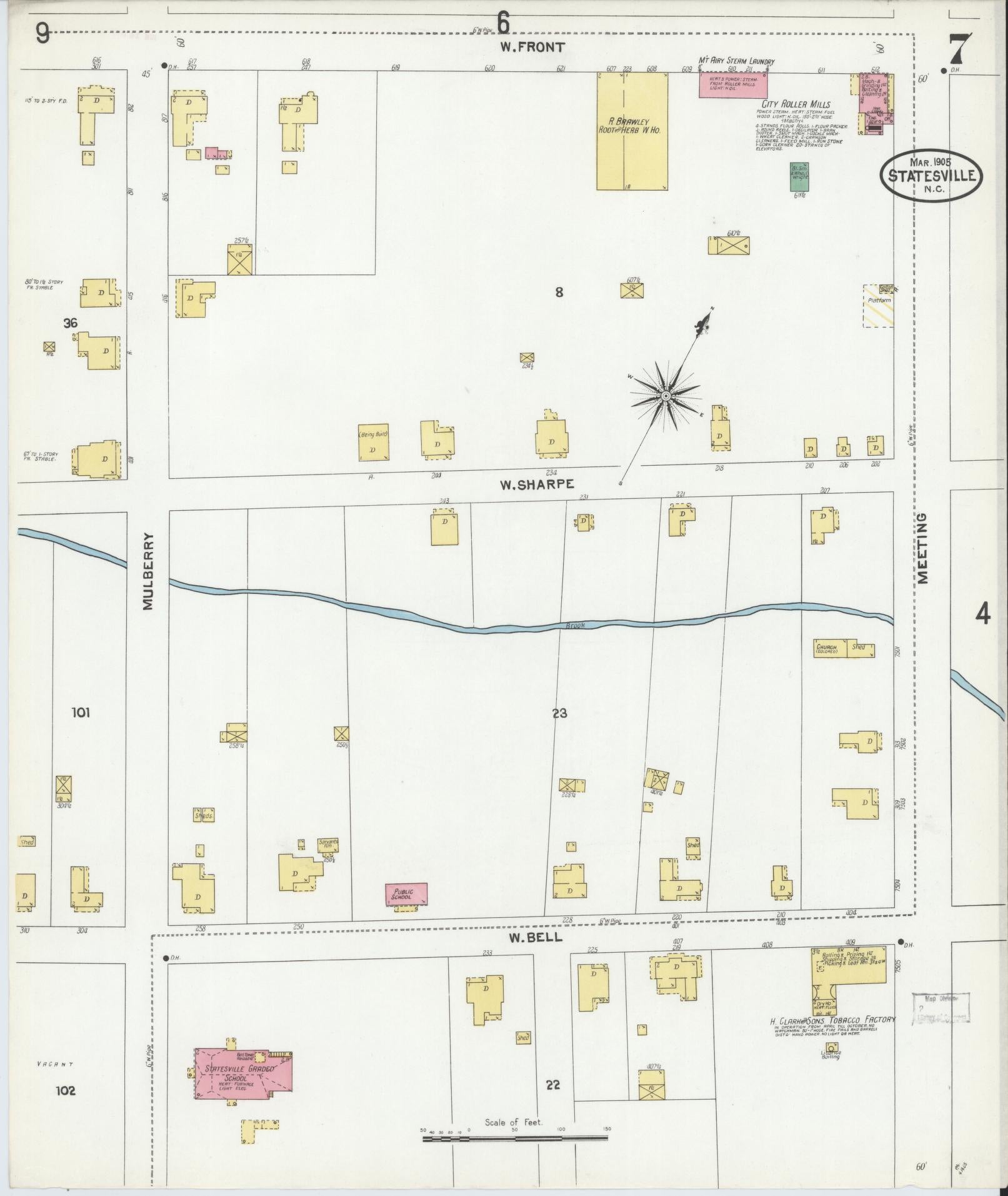 Sanborn Fire Insurance Map from Statesville, Iredell County, North Carolina (1905), Sheet #0007 - Complete Map Set gallery image, historic Sanborn map, vintage wall art, North Carolina North Carolina