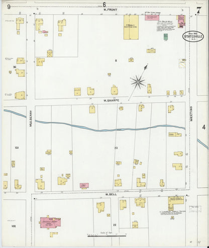Sanborn Fire Insurance Map from Statesville, Iredell County, North Carolina (1905), Sheet #0007 - Complete Map Set gallery image, historic Sanborn map, vintage wall art, North Carolina North Carolina