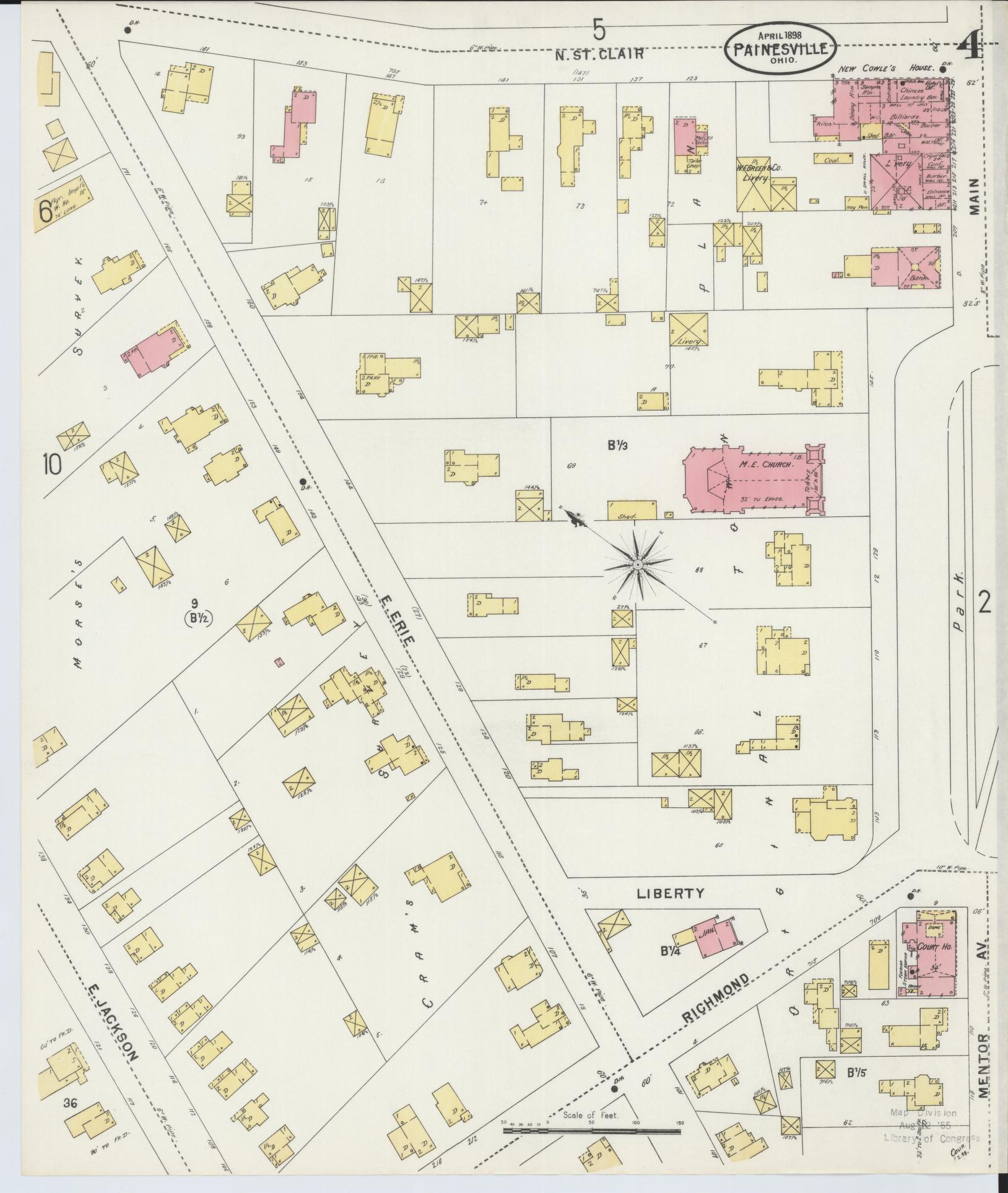 Sanborn Fire Insurance Map from Painesville, Lake County, Ohio (1898), Sheet #0004 - Historic Sanborn Fire Insurance Map Print, vintage old map wall art, antique decor, genealogy gift, Ohio Ohio map