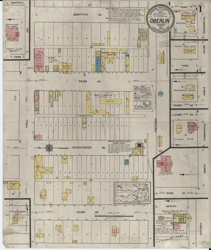 Sanborn Fire Insurance Map from Oberlin, Decatur County, Kansas (1920), Sheet #0001 - Complete Map Set gallery image, historic Sanborn map, vintage wall art, Kansas Kansas