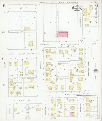 Sanborn Fire Insurance Map from Plainview, Hale County, Texas (1927), Sheet #0006 - Historic Sanborn Fire Insurance Map Print, vintage old map wall art, antique decor, genealogy gift, Texas Texas map