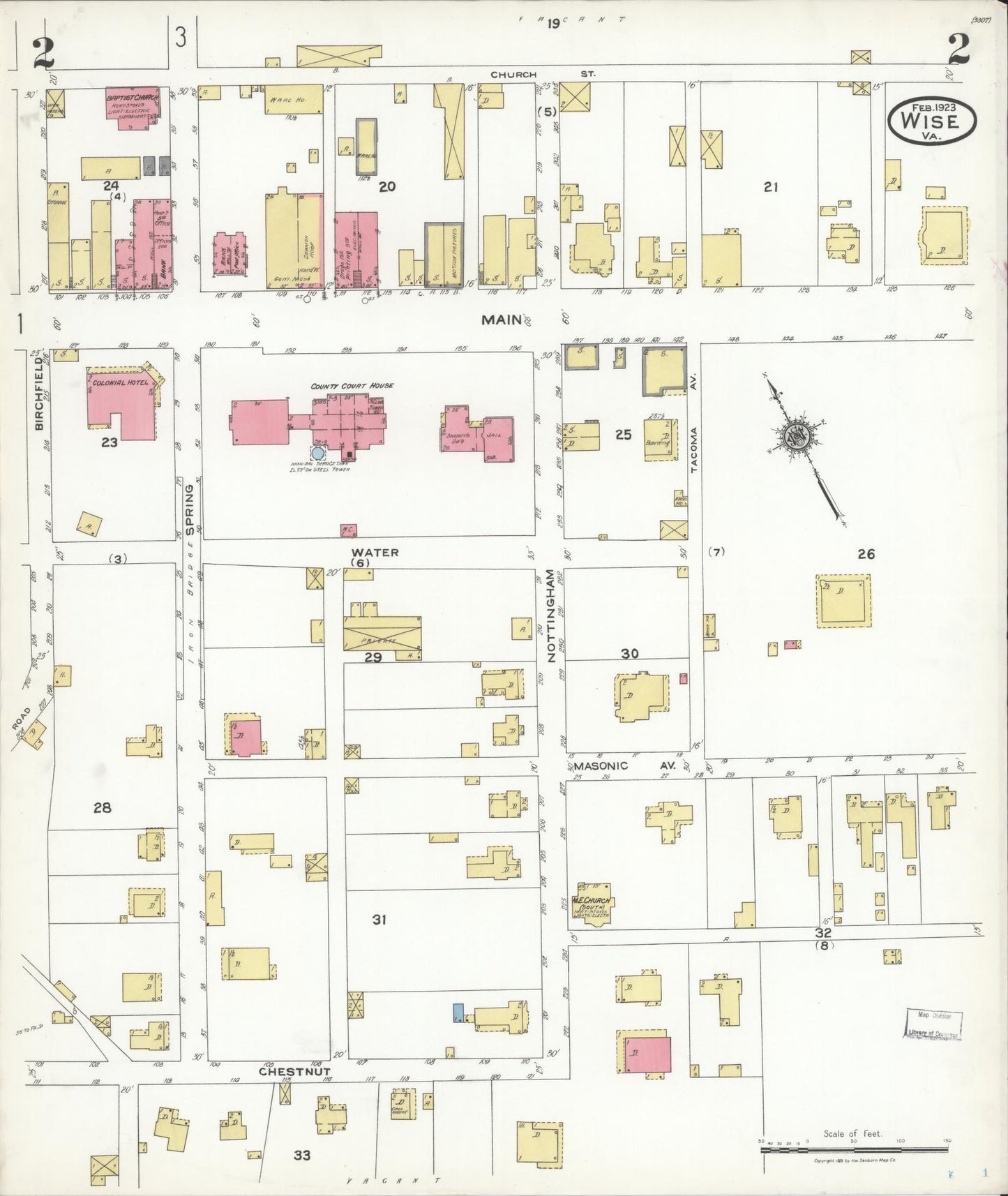 Sanborn Fire Insurance Map from Wise, Wise County, Virginia (1923), Sheet #0002 - Historic Sanborn Fire Insurance Map Print, vintage old map wall art, antique decor, genealogy gift, Virginia Virginia map