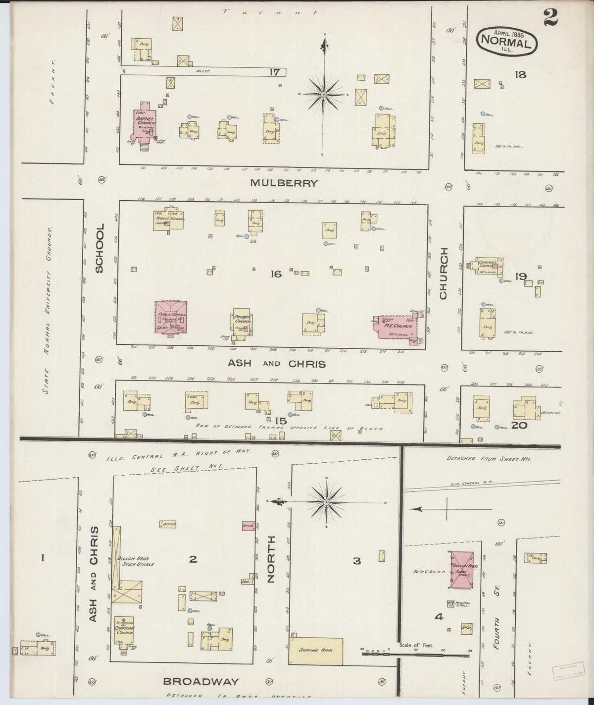 Sanborn Fire Insurance Map from Normal, McLean County, Illinois (1885), Sheet #0002 - Complete Map Set gallery image, historic Sanborn map, vintage wall art, Illinois Illinois