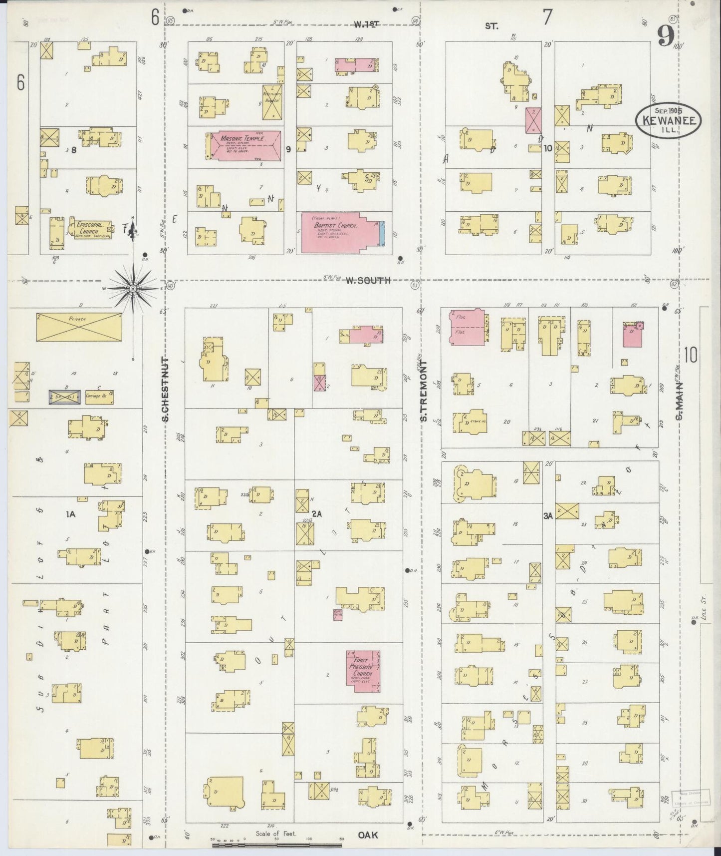 Sanborn Fire Insurance Map from Kewanee, Henry County, Illinois (1905), Sheet #0009 - Complete Map Set gallery image, historic Sanborn map, vintage wall art, Illinois Illinois