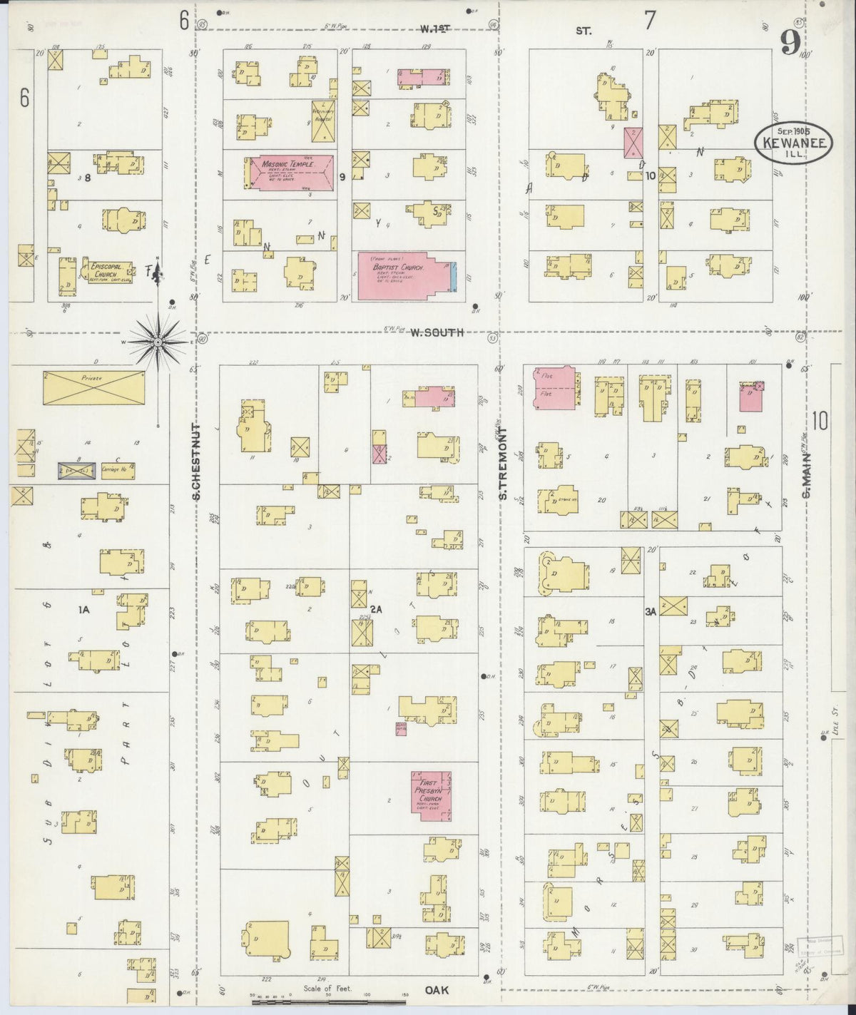 Sanborn Fire Insurance Map from Kewanee, Henry County, Illinois (1905), Sheet #0009 - Complete Map Set gallery image, historic Sanborn map, vintage wall art, Illinois Illinois