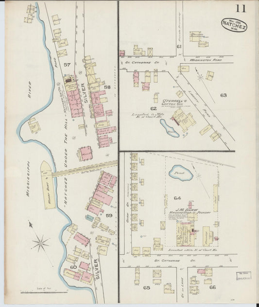 Sanborn Fire Insurance Map from Natchez, Adams County, Mississippi (1886), Sheet #0011 - Historic Sanborn Fire Insurance Map Print, vintage old map wall art, antique decor, genealogy gift, Mississippi Mississippi map