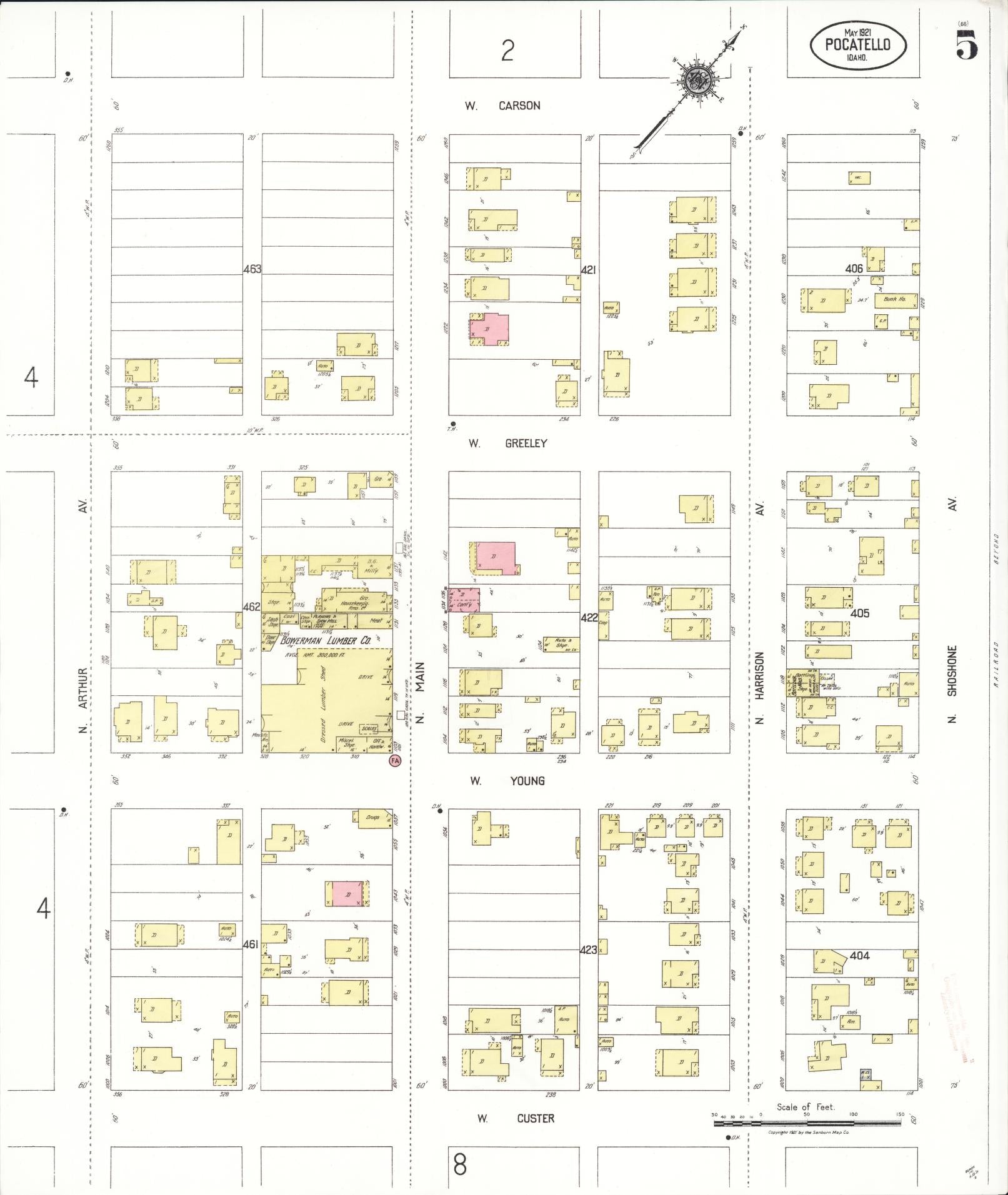 Sanborn Fire Insurance Map from Pocatello, Bannock County, Idaho (1921), Sheet #0005 - Historic Sanborn Fire Insurance Map Print, vintage old map wall art, antique decor, genealogy gift, Idaho Idaho map