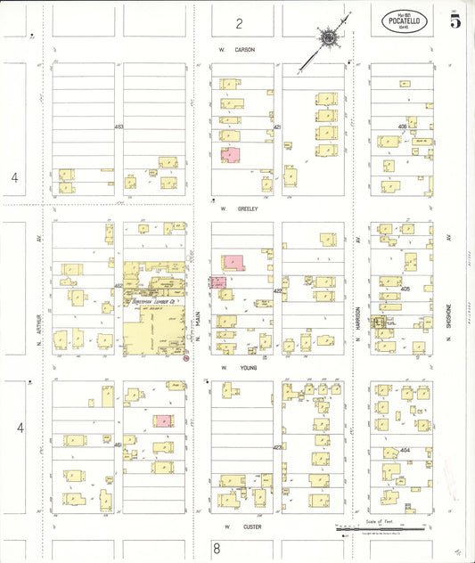 Sanborn Fire Insurance Map from Pocatello, Bannock County, Idaho (1921), Sheet #0005 - Historic Sanborn Fire Insurance Map Print, vintage old map wall art, antique decor, genealogy gift, Idaho Idaho map