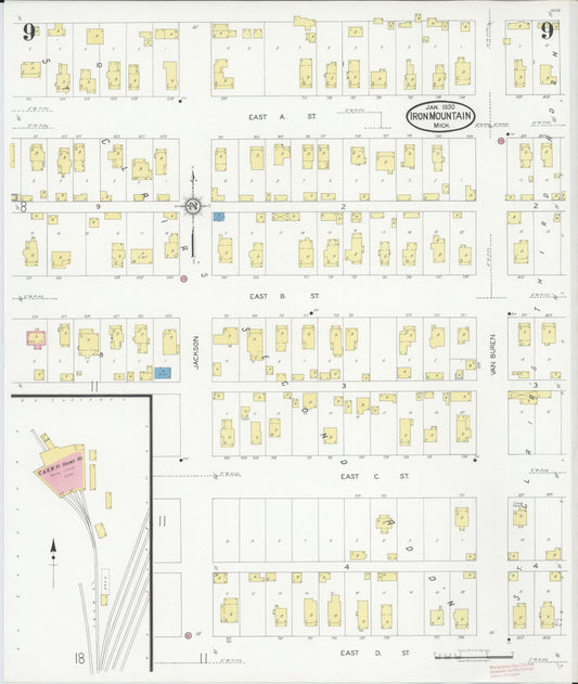 Sanborn Fire Insurance Map from Iron Mountain, Dickinson County, Michigan (1930), Sheet #0009 - Historic Sanborn Fire Insurance Map Print, vintage old map wall art, antique decor, genealogy gift, Michigan Michigan map
