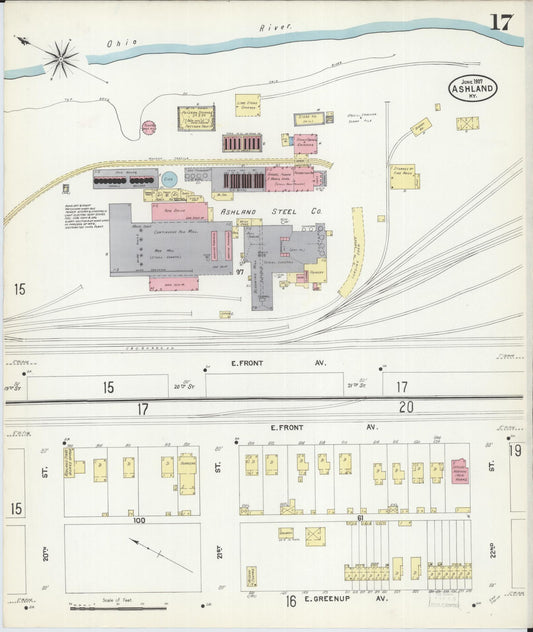Sanborn Fire Insurance Map from Ashland, Boyd County, Kentucky (1907), Sheet #0017 - Historic Sanborn Fire Insurance Map Print, vintage old map wall art, antique decor, genealogy gift, Kentucky Kentucky map