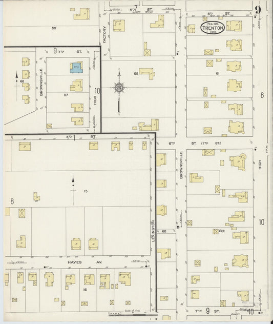 Sanborn Fire Insurance Map from Trenton, Gibson County, Tennessee (1915), Sheet #0009 - Historic Sanborn Fire Insurance Map Print, vintage old map wall art, antique decor, genealogy gift, Tennessee Tennessee map