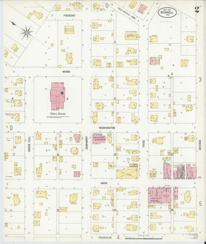 Sanborn Fire Insurance Map from Bicknell, Knox County, Indiana (1907), Sheet #0002 - Historic Sanborn Fire Insurance Map Print, vintage old map wall art, antique decor, genealogy gift, Indiana Indiana map