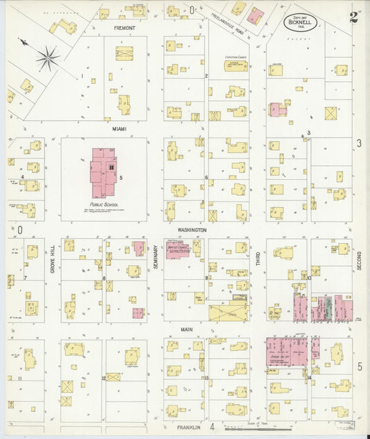 Sanborn Fire Insurance Map from Bicknell, Knox County, Indiana (1907), Sheet #0002 - Historic Sanborn Fire Insurance Map Print, vintage old map wall art, antique decor, genealogy gift, Indiana Indiana map