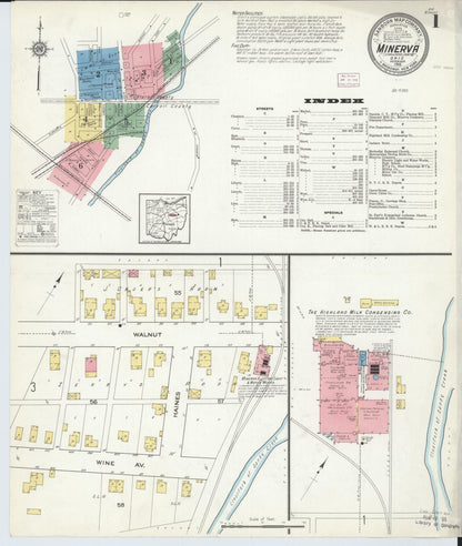 Sanborn Fire Insurance Map from Minerva, Stark And Carroll Counties, Ohio (1915), Sheet #0001 - Complete Map Set gallery image, historic Sanborn map, vintage wall art, Ohio Ohio