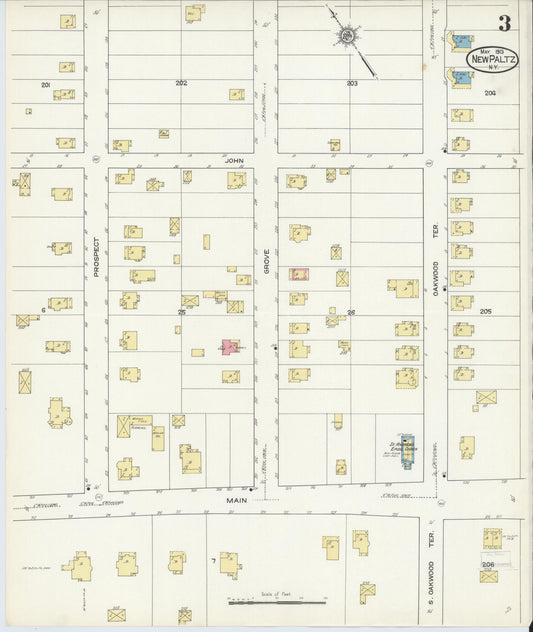 Sanborn Fire Insurance Map from New Paltz, Ulster County, New York (1913), Sheet #0003 - Historic Sanborn Fire Insurance Map Print, vintage old map wall art, antique decor, genealogy gift, New York New York map