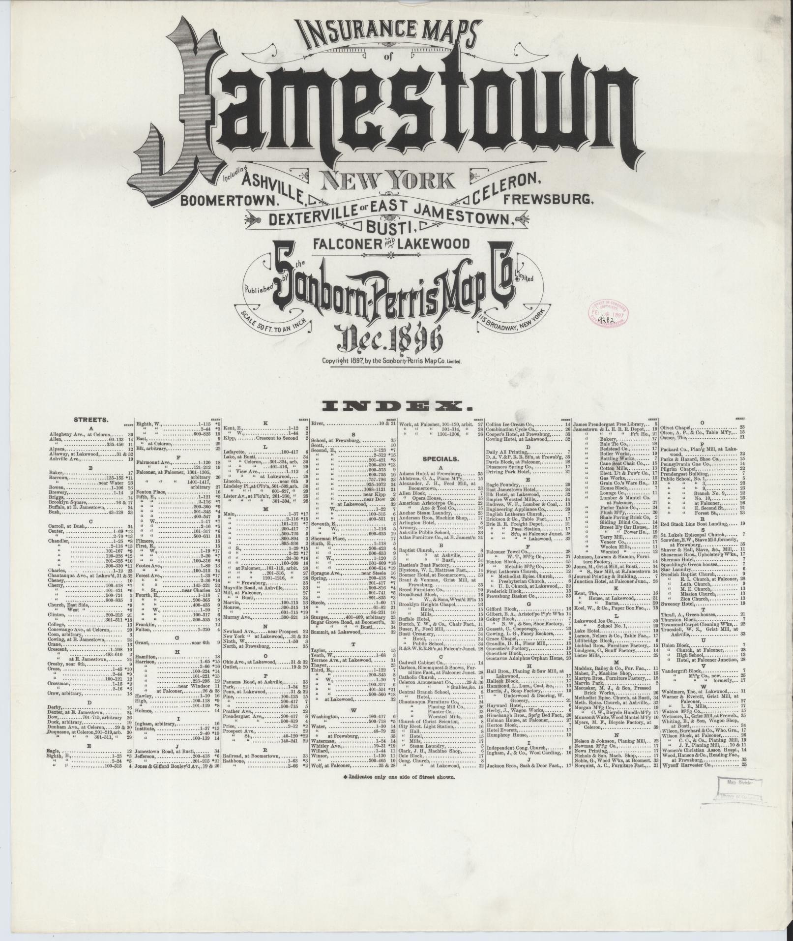 Sanborn Fire Insurance Map from Jamestown, Chautauqua County, New York. (1896) – Historic Sanborn Fire Insurance Map Print
