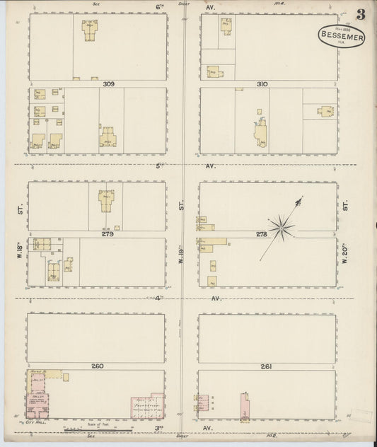 Sanborn Fire Insurance Map from Bessemer, Jefferson County, Alabama (1890), Sheet #0003 - Historic Sanborn Fire Insurance Map Print, vintage old map wall art, antique decor, genealogy gift, Alabama Alabama map