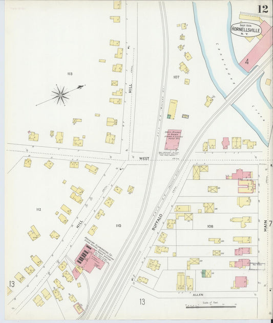 Sanborn Fire Insurance Map from Hornell, Steuben County, New York (1904), Sheet #0012 - Historic Sanborn Fire Insurance Map Print, vintage old map wall art, antique decor, genealogy gift, New York New York map