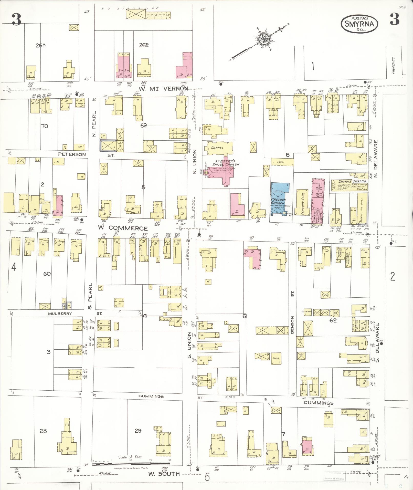 Sanborn Fire Insurance Map from Smyrna, Kent County, Delaware (1923), Sheet #0003 - Complete Map Set gallery image, historic Sanborn map, vintage wall art, Delaware Delaware