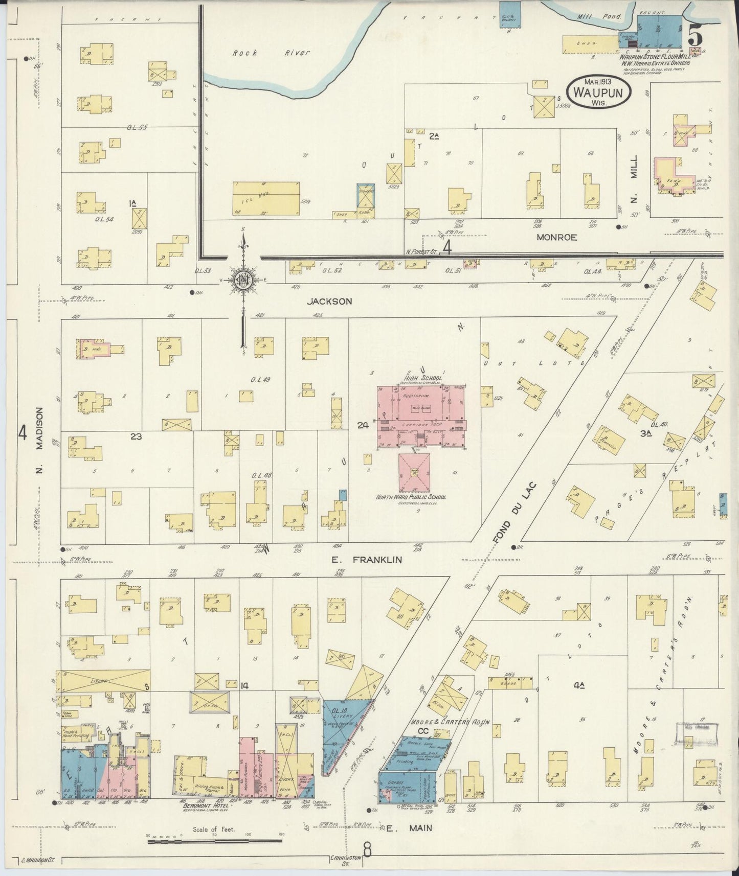 Sanborn Fire Insurance Map from Waupun, Dodge and Fond du Lac Counties, Wisconsin (1913), Sheet #0005 - Complete Map Set gallery image, historic Sanborn map, vintage wall art, Wisconsin Wisconsin