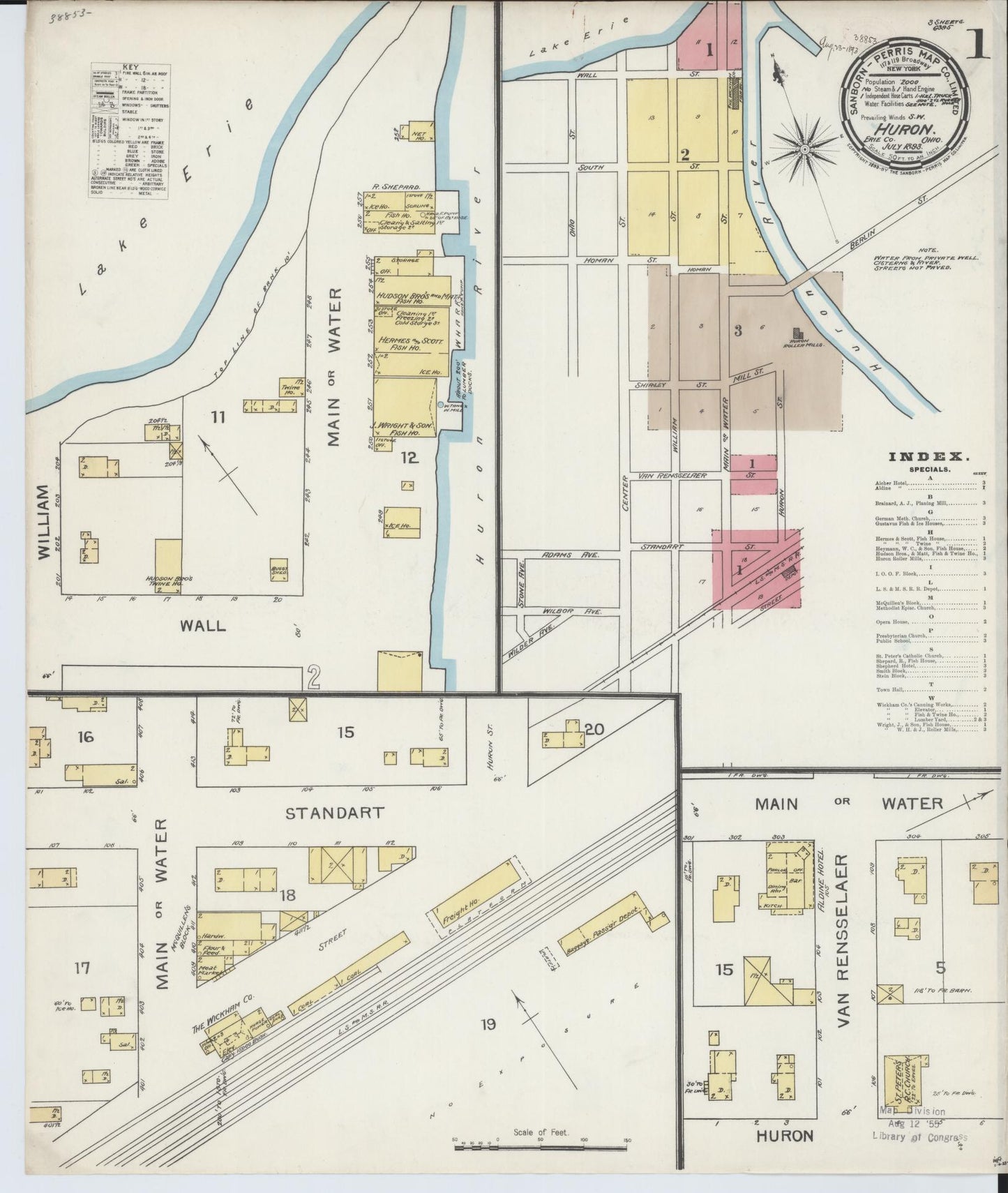 Sanborn Fire Insurance Map from Huron, Erie County, Ohio (1893), Sheet #0001 - Historic Sanborn Fire Insurance Map Print, vintage old map wall art, antique decor, genealogy gift, Ohio Ohio map