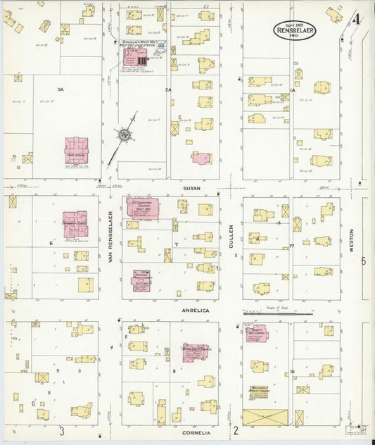 Sanborn Fire Insurance Map from Rensselaer, Jasper County, Indiana (1909), Sheet #0004 - Historic Sanborn Fire Insurance Map Print, vintage old map wall art, antique decor, genealogy gift, Indiana Indiana map