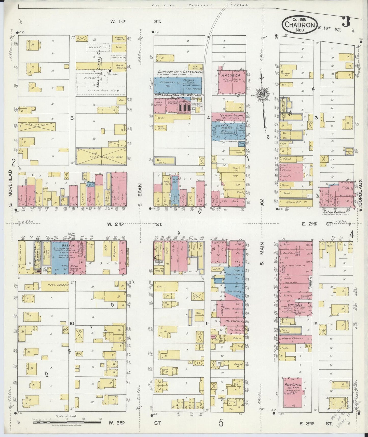 Sanborn Fire Insurance Map from Chadron, Dawes County, Nebraska (1918), Sheet #0003 - Historic Sanborn Fire Insurance Map Print, vintage old map wall art, antique decor, genealogy gift, Nebraska Nebraska map