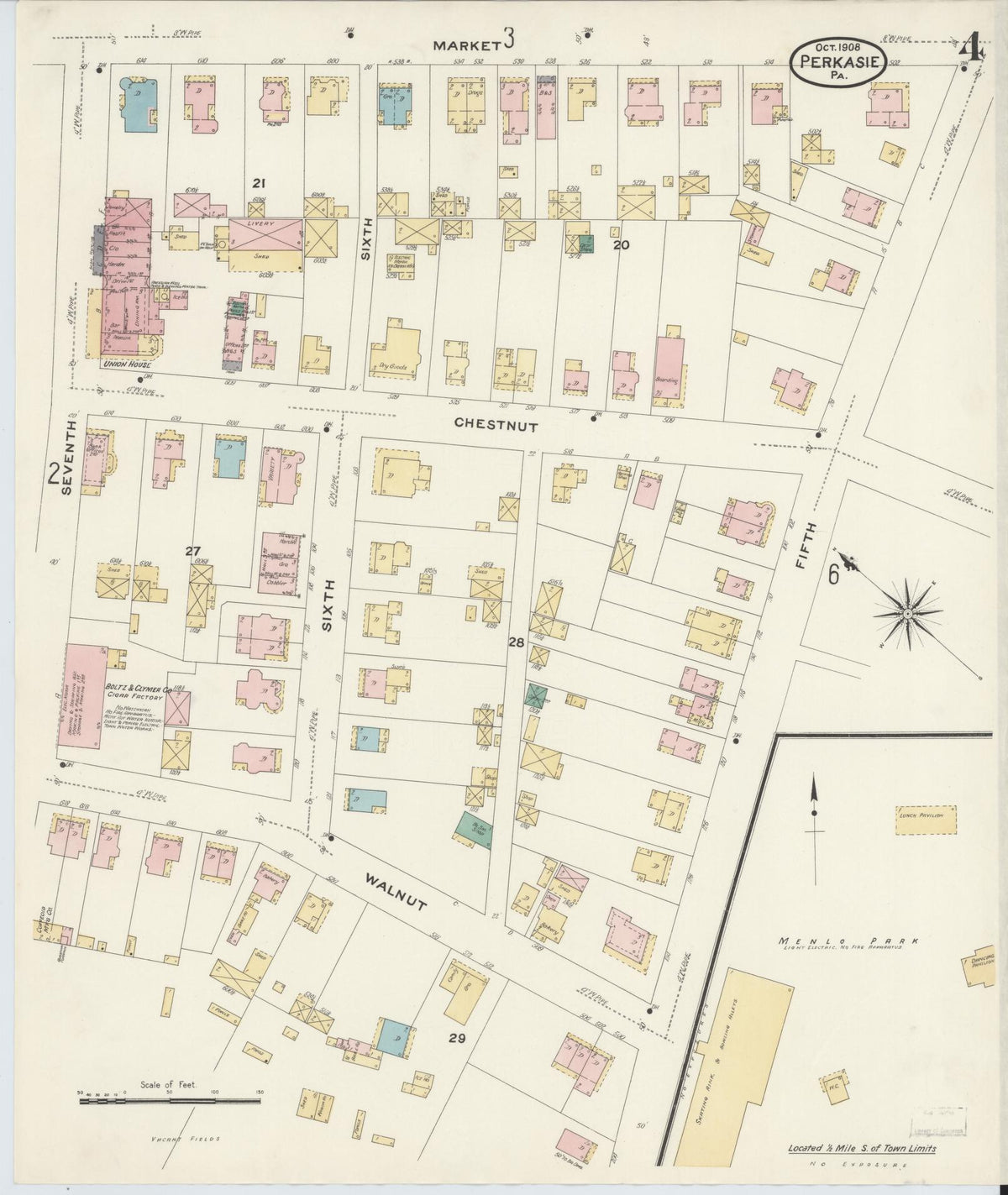Sanborn Fire Insurance Map from Perkasie, Bucks County, Pennsylvania (1908), Sheet #0004 - Historic Sanborn Fire Insurance Map Print, vintage old map wall art, antique decor, genealogy gift, Pennsylvania Pennsylvania map