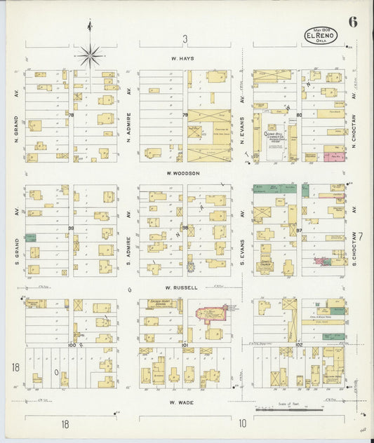 Sanborn Fire Insurance Map from El Reno, Canadian County, Oklahoma (1908), Sheet #0006 - Historic Sanborn Fire Insurance Map Print, vintage old map wall art, antique decor, genealogy gift, Oklahoma Oklahoma map