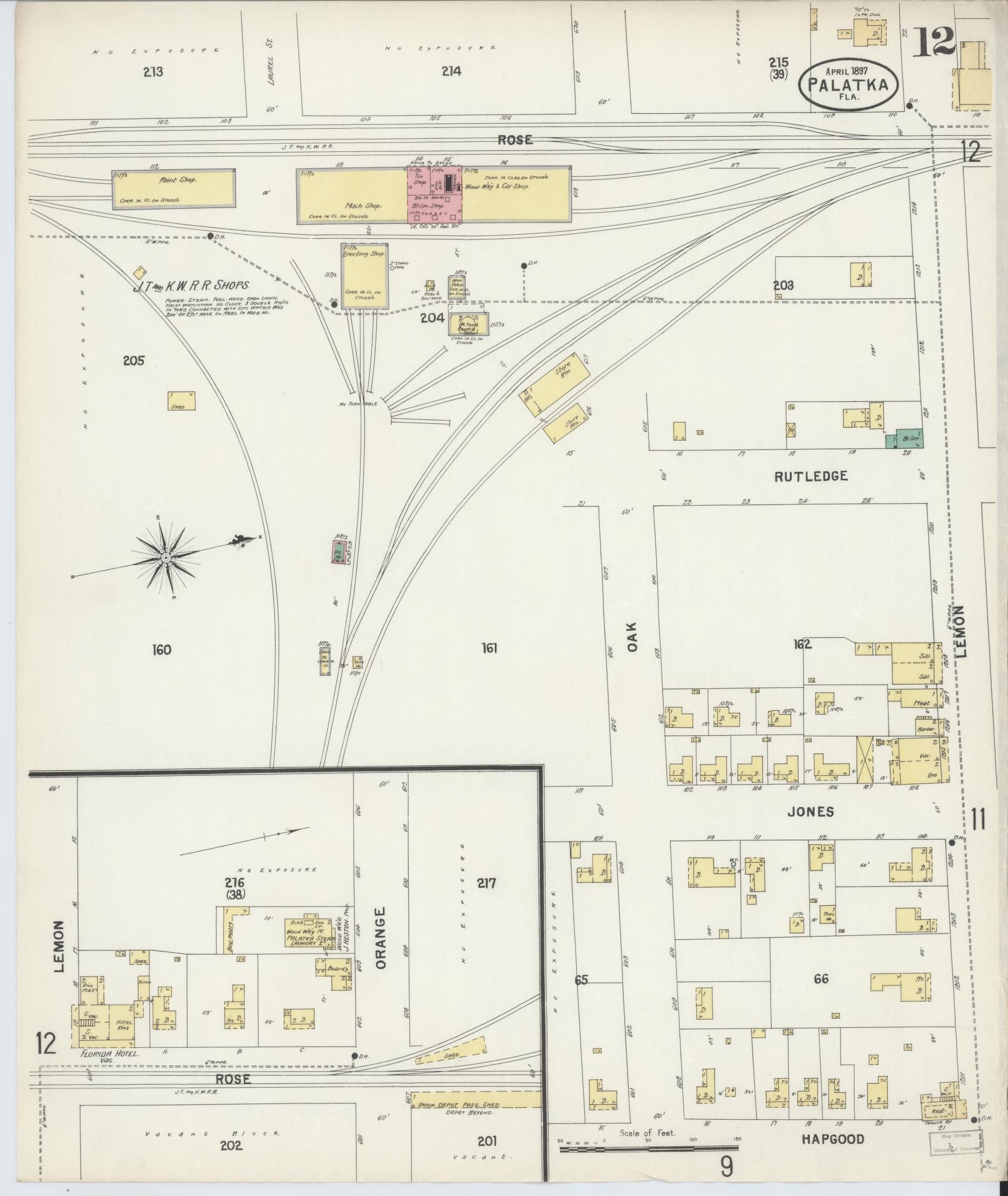 Sanborn Fire Insurance Map from Palatka, Putnam County, Florida (1897), Sheet #0012 - Historic Sanborn Fire Insurance Map Print, vintage old map wall art, antique decor, genealogy gift, Florida Florida map