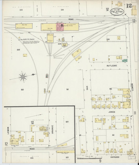 Sanborn Fire Insurance Map from Palatka, Putnam County, Florida (1897), Sheet #0012 - Historic Sanborn Fire Insurance Map Print, vintage old map wall art, antique decor, genealogy gift, Florida Florida map