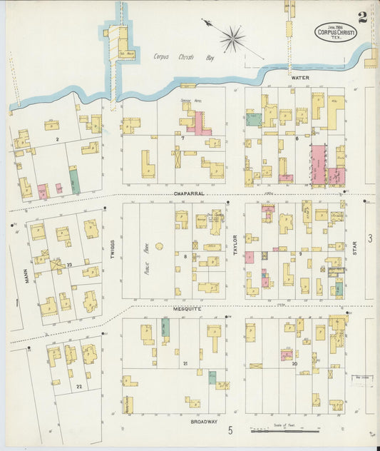 Sanborn Fire Insurance Map from Corpus Christi, Nueces County, Texas (1906), Sheet #0002 - Historic Sanborn Fire Insurance Map Print, vintage old map wall art, antique decor, genealogy gift, Texas Texas map