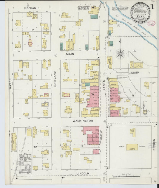 Sanborn Fire Insurance Map from Hart, Oceana County, Michigan (1894), Sheet #0001 - Historic Sanborn Fire Insurance Map Print, vintage old map wall art, antique decor, genealogy gift, Michigan Michigan map