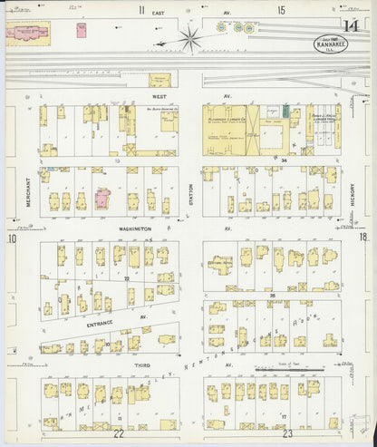 Sanborn Fire Insurance Map from Kankakee, Kankakee County, Illinois (1907), Sheet #0014 - Historic Sanborn Fire Insurance Map Print, vintage old map wall art, antique decor, genealogy gift, Illinois Illinois map
