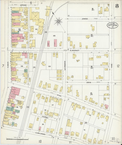 Sanborn Fire Insurance Map from Pittston, Luzerne County, Pennsylvania (1903), Sheet #0008 - Historic Sanborn Fire Insurance Map Print, vintage old map wall art, antique decor, genealogy gift, Pennsylvania Pennsylvania map
