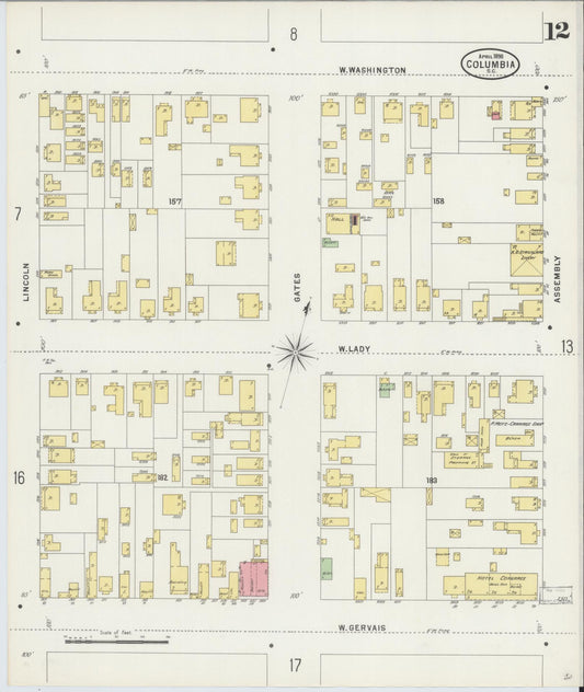 Sanborn Fire Insurance Map from Columbia, Richland County, South Carolina (1898), Sheet #0012 - Historic Sanborn Fire Insurance Map Print, vintage old map wall art, antique decor, genealogy gift, South Carolina South Carolina map