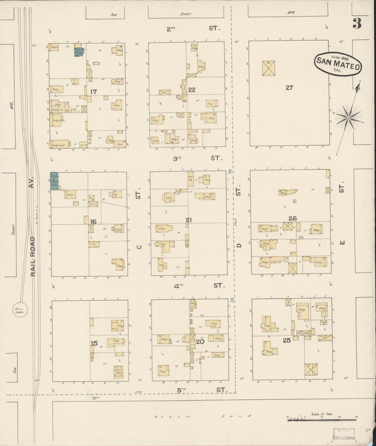 Sanborn Fire Insurance Map from San Mateo, San Mateo County, California (1888), Sheet #0003 - Complete Map Set gallery image, historic Sanborn map, vintage wall art, California California