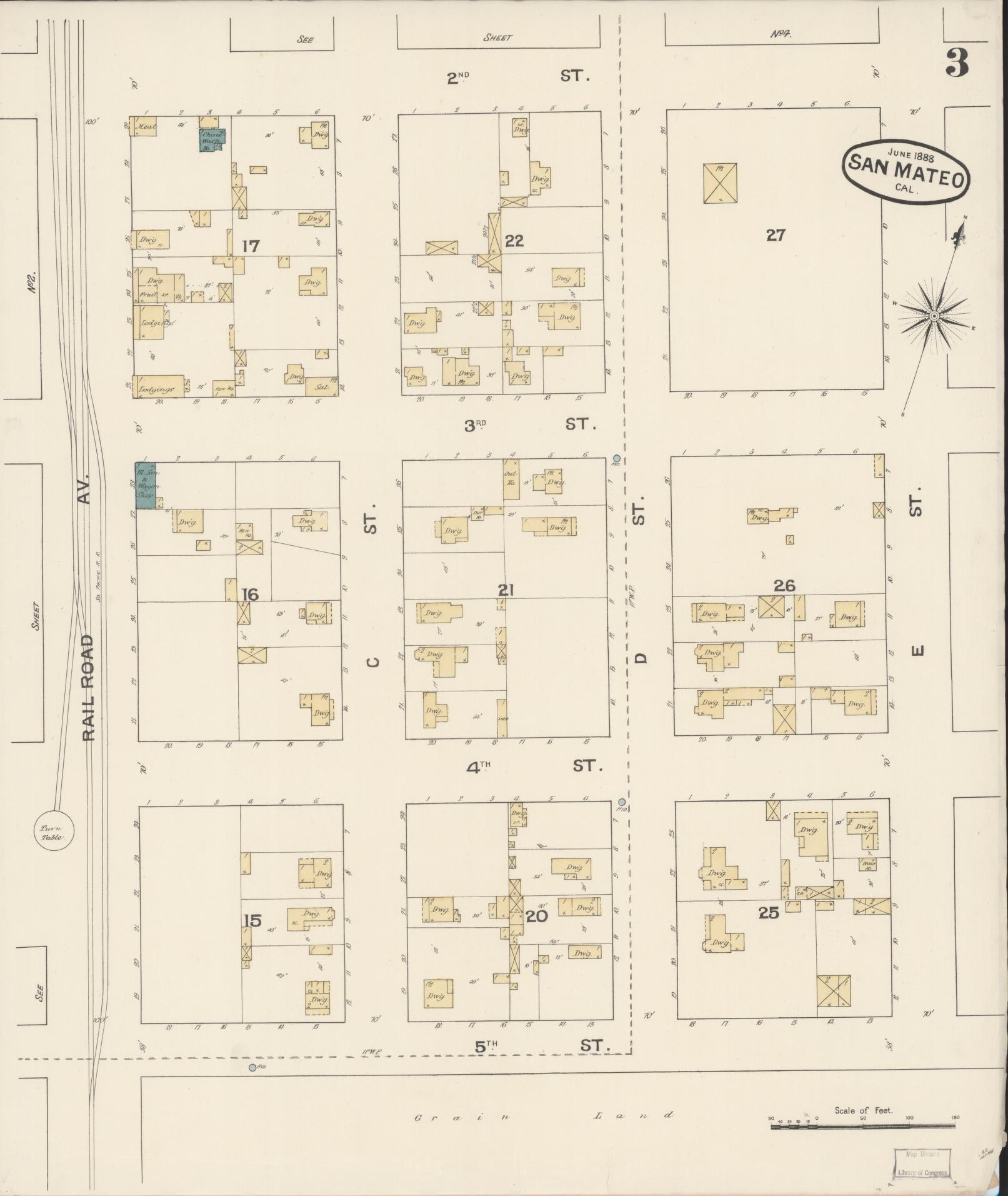 Sanborn Fire Insurance Map from San Mateo, San Mateo County, California (1888), Sheet #0003 - Complete Map Set gallery image, historic Sanborn map, vintage wall art, California California