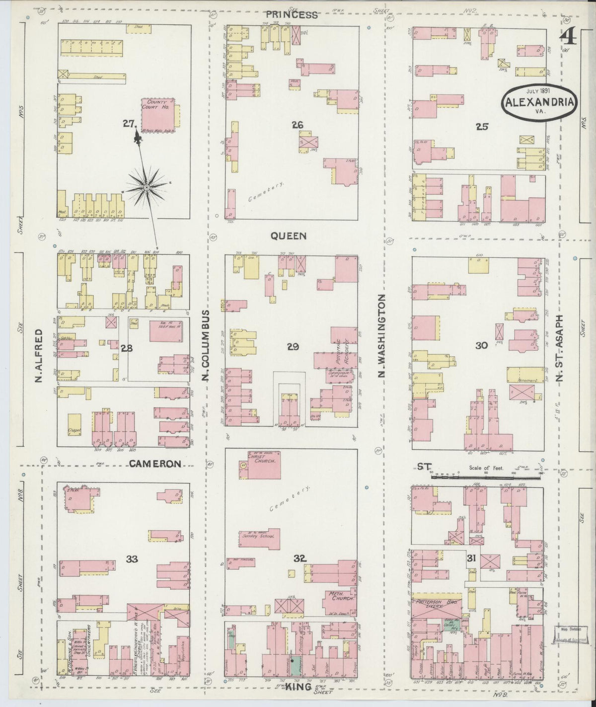 Sanborn Fire Insurance Map from Alexandria, Independent Cities, Virginia (1891), Sheet #0004 - Complete Map Set gallery image, historic Sanborn map, vintage wall art, Virginia Virginia
