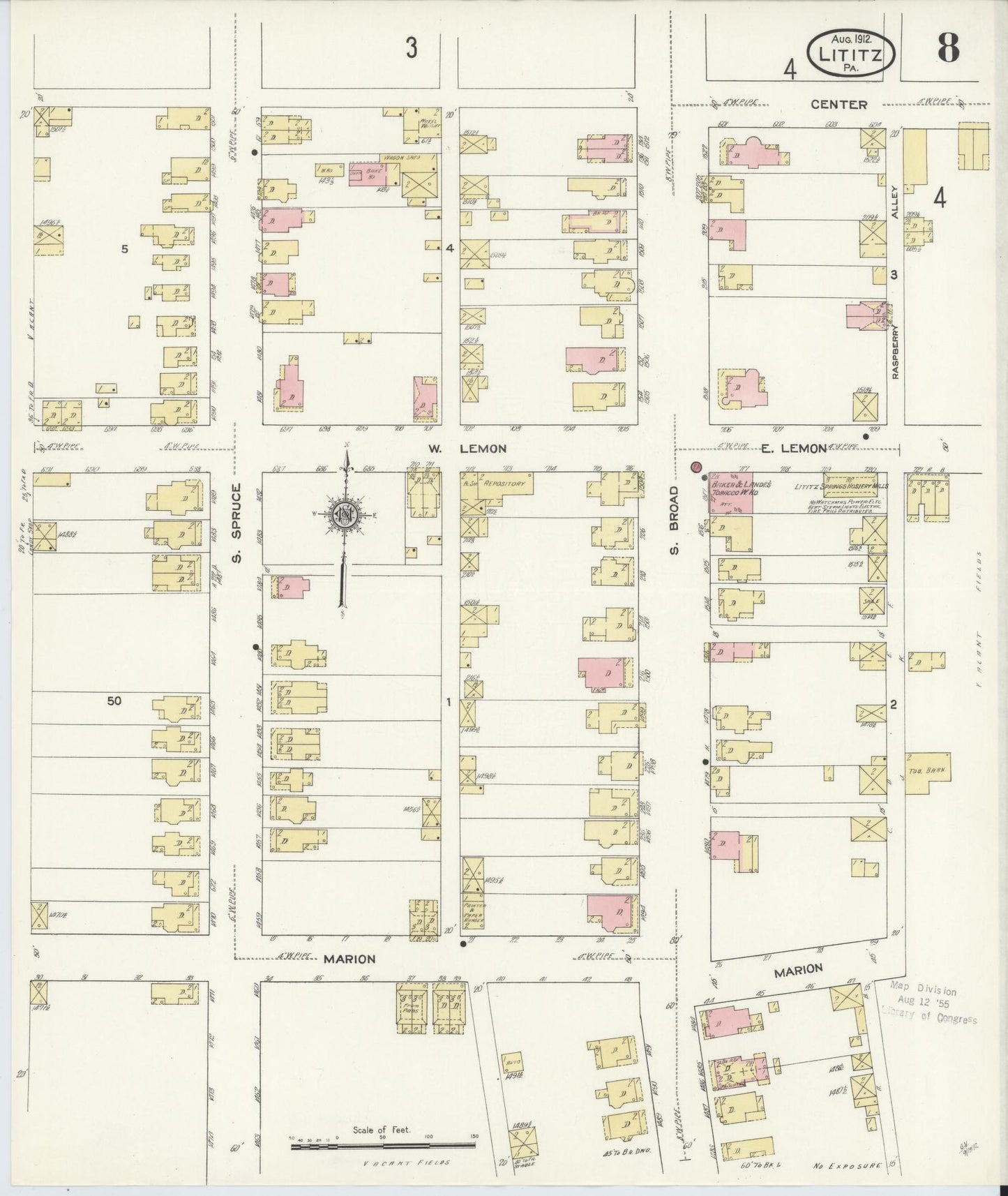 Sanborn Fire Insurance Map from Lititz, Lancaster County, Pennsylvania (1912), Sheet #0008 - Complete Map Set gallery image, historic Sanborn map, vintage wall art, Pennsylvania Pennsylvania