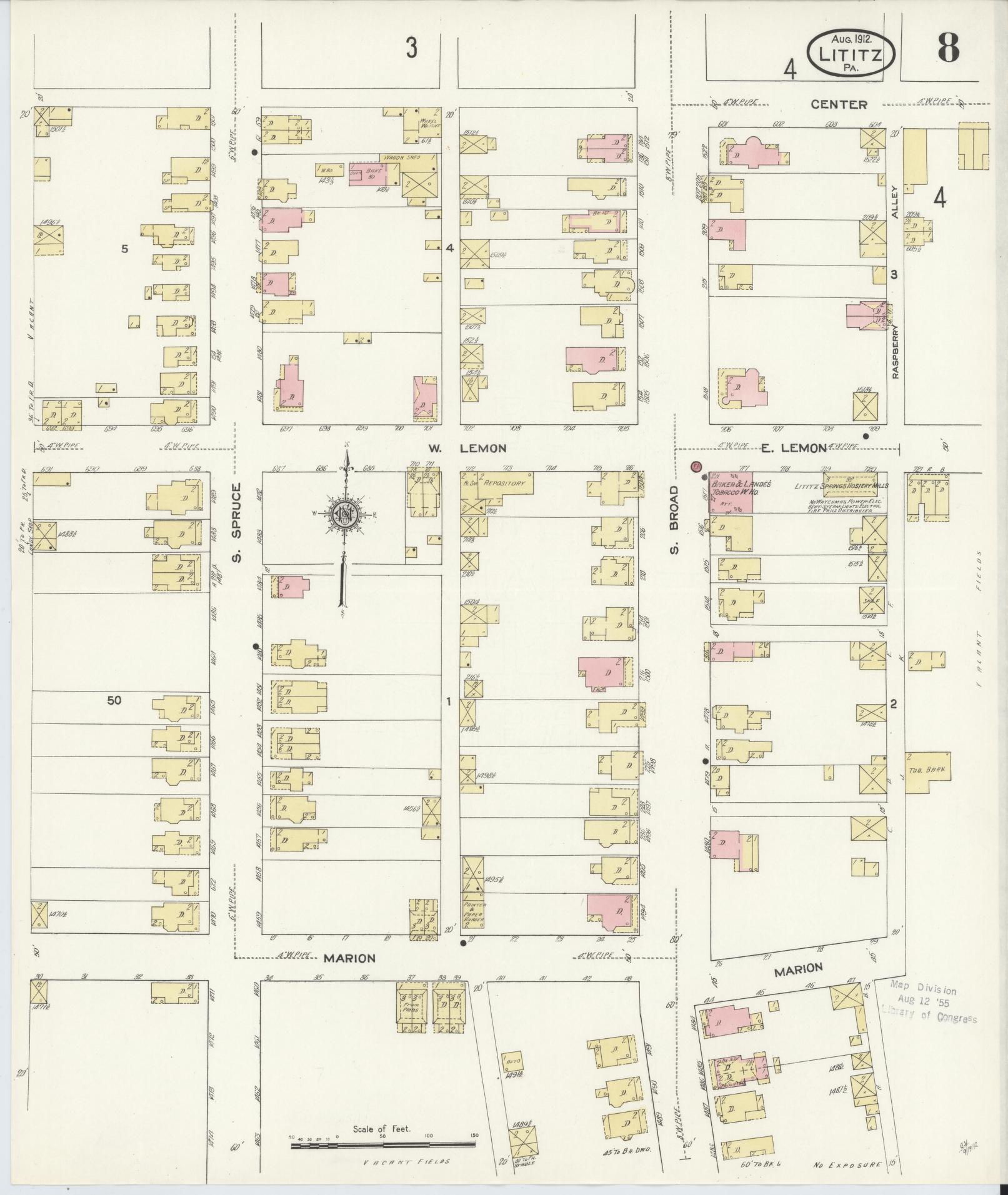 Sanborn Fire Insurance Map from Lititz, Lancaster County, Pennsylvania (1912), Sheet #0008 - Complete Map Set gallery image, historic Sanborn map, vintage wall art, Pennsylvania Pennsylvania