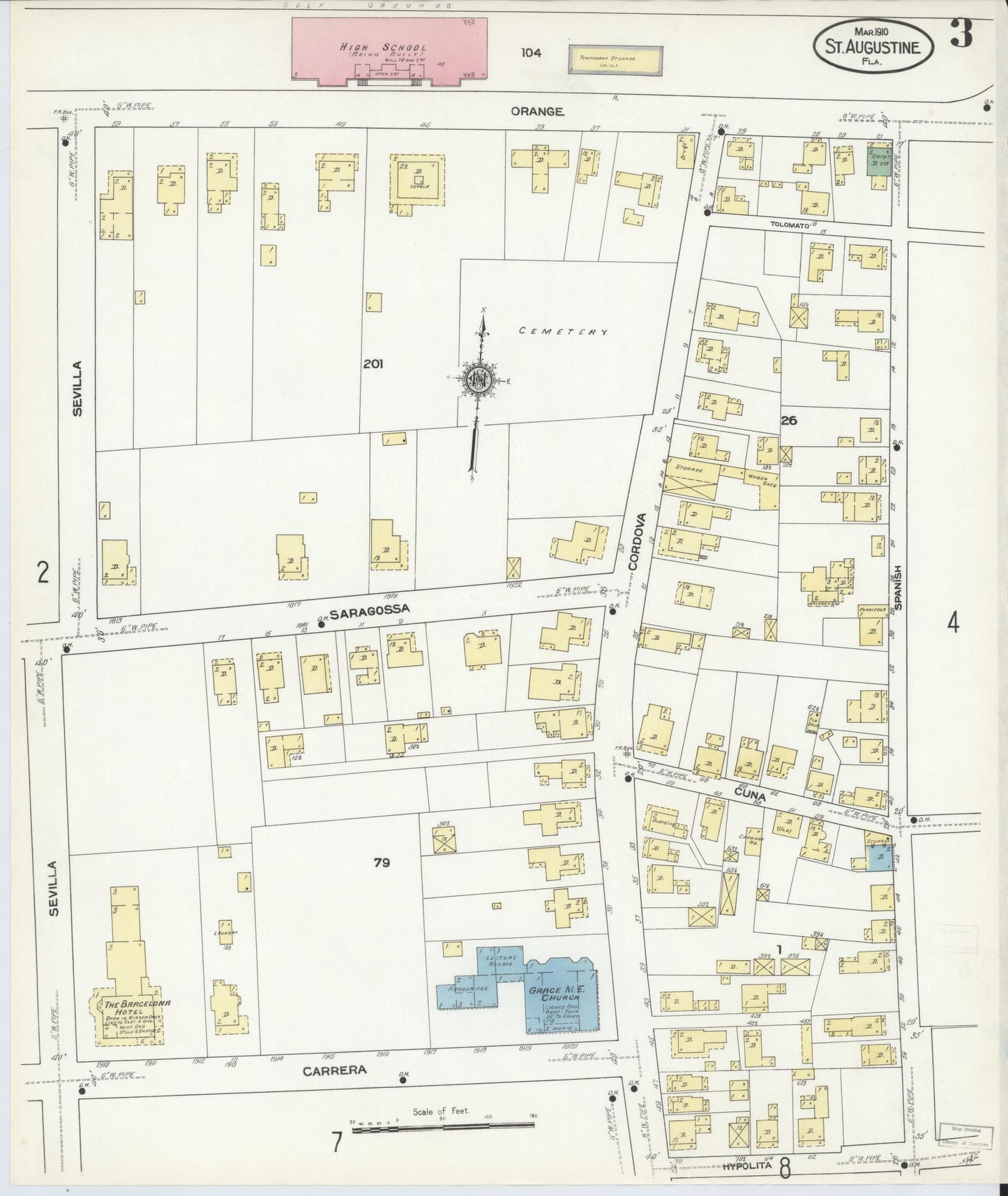 Sanborn Fire Insurance Map from Saint Augustine, Saint John's County, Florida (1910), Sheet #0003 - Historic Sanborn Fire Insurance Map Print, vintage old map wall art, antique decor, genealogy gift, Florida Florida map