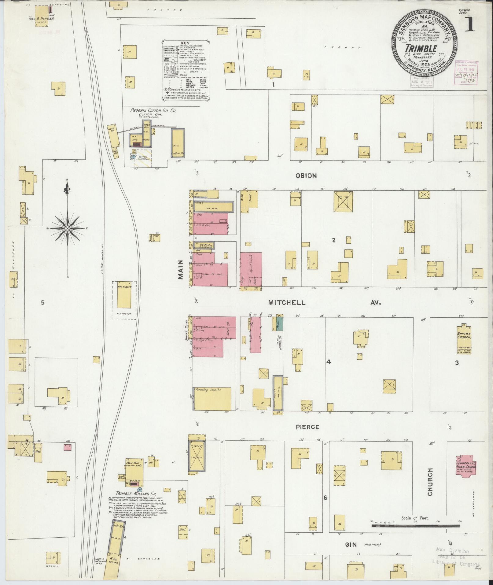 Sanborn Fire Insurance Map from Trimble, Dyer County, Tennessee. (1905) – Historic Sanborn Fire Insurance Map Print