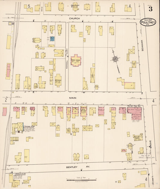 Sanborn Fire Insurance Map from Poultney, Rutland County, Vermont (1922), Sheet #0003 - Historic Sanborn Fire Insurance Map Print, vintage old map wall art, antique decor, genealogy gift, Vermont Vermont map