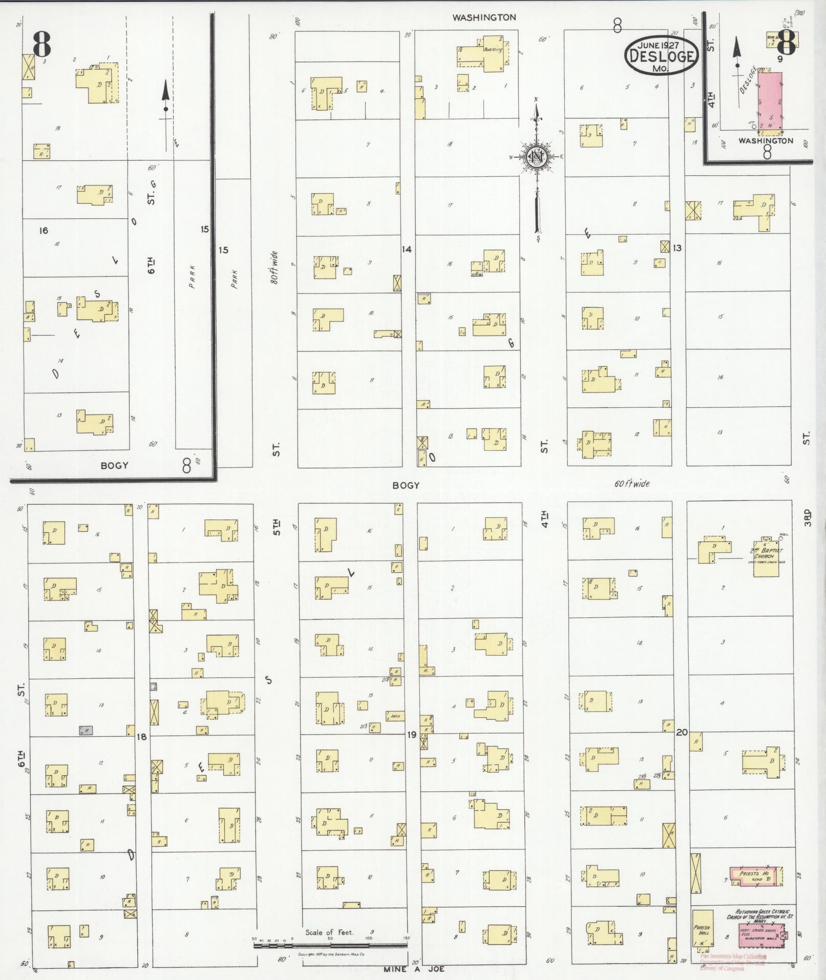 Sanborn Fire Insurance Map from Desloge, Saint Francois County, Missouri (1927), Sheet #0008 - Complete Map Set gallery image, historic Sanborn map, vintage wall art, Missouri Missouri