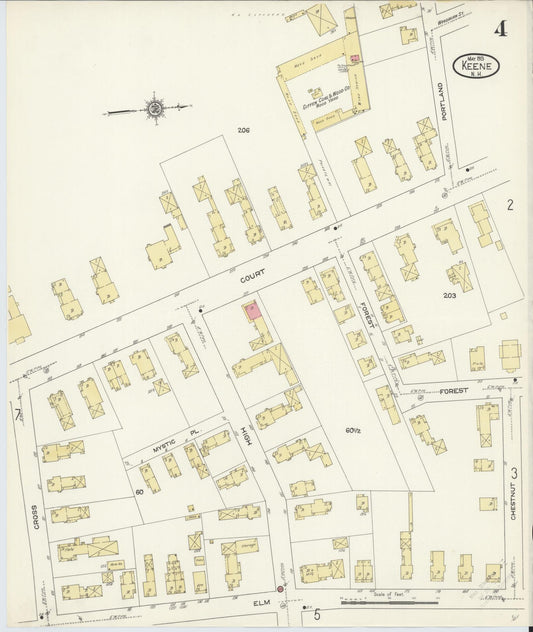 Sanborn Fire Insurance Map from Keene, Cheshire County, New Hampshire (1913), Sheet #0004 - Historic Sanborn Fire Insurance Map Print, vintage old map wall art, antique decor, genealogy gift, New Hampshire New Hampshire map