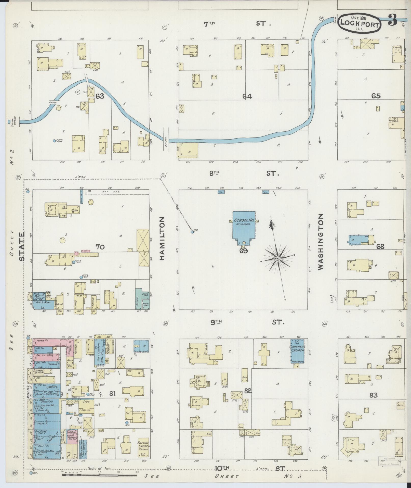 Sanborn Fire Insurance Map from Lockport, Will County, Illinois (1891), Sheet #0003 - Historic Sanborn Fire Insurance Map Print, vintage old map wall art, antique decor, genealogy gift, Illinois Illinois map