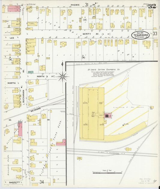 Sanborn Fire Insurance Map from Texarkana, Bowie County, Texas (1909), Sheet #0032 - Historic Sanborn Fire Insurance Map Print, vintage old map wall art, antique decor, genealogy gift, Texas Texas map