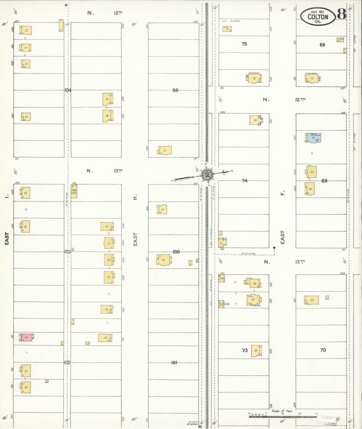 Sanborn Fire Insurance Map from Colton, San Bernardino County, California (1911), Sheet #0008 - Complete Map Set gallery image, historic Sanborn map, vintage wall art, California California